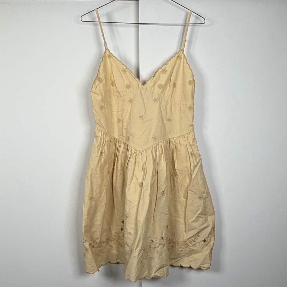 Yellow Eyelet Embroidered Babydoll Mini Dress Coquette Romantic Flowy Dainty S